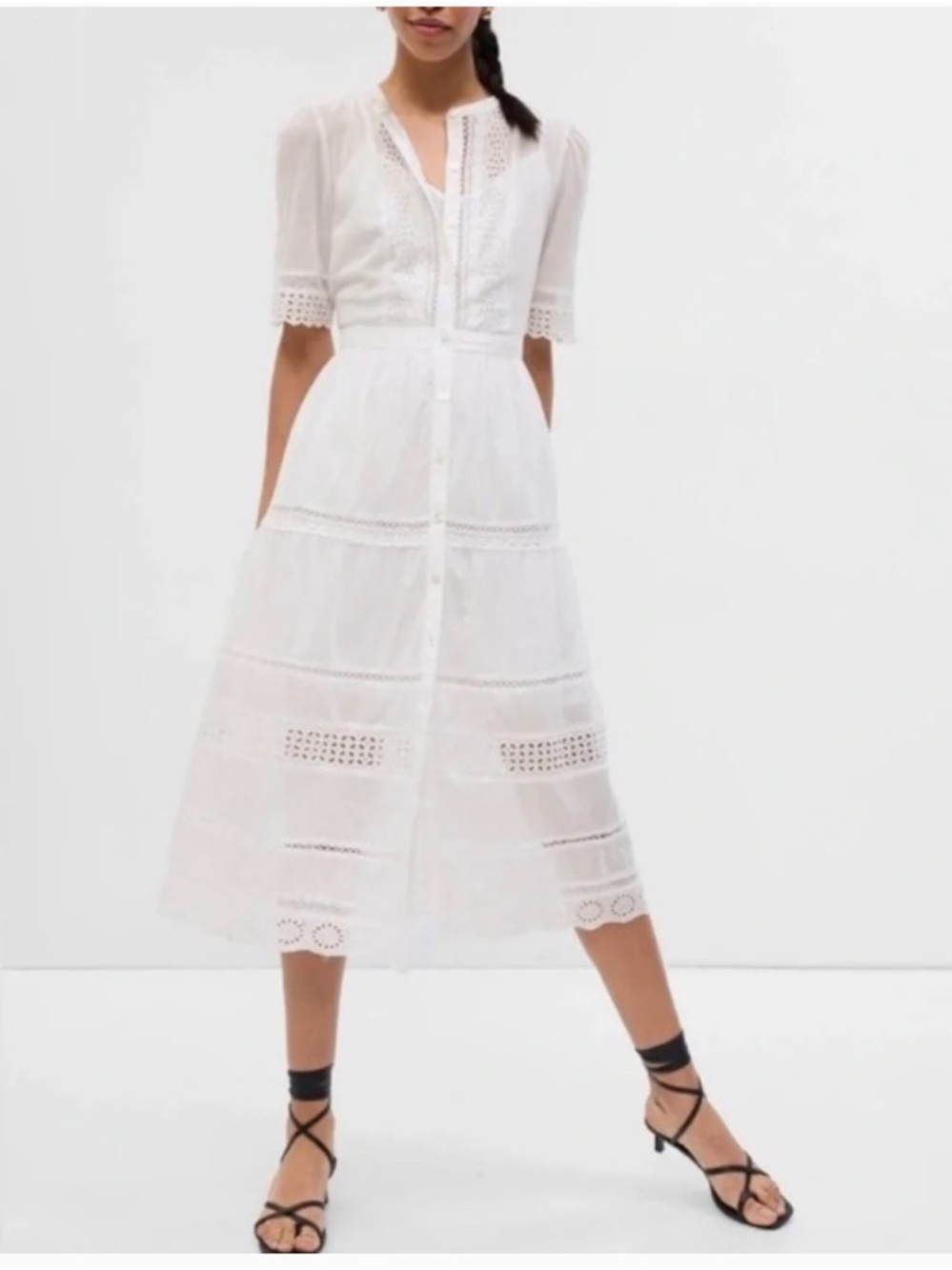 GAP White Eyelet Button-Front Midi Dress